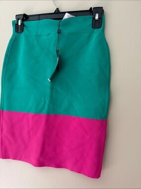 BCBGMaxAzria Teal and Fuchsia Colorblock Mini Skirt
